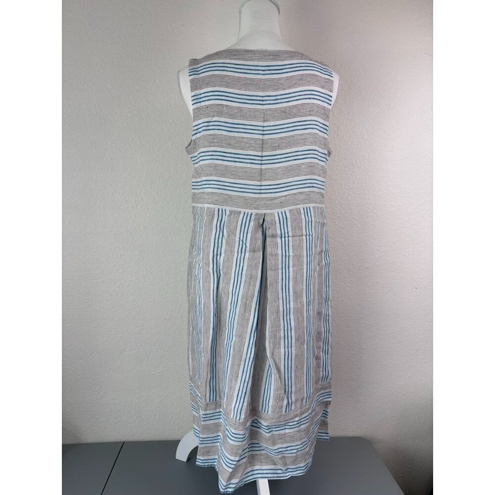 J. Jill women's small brown blue striped 100% linen knee length shift dress - Picture 6 of 9